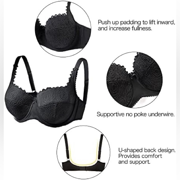 OGET Women Plus Size Push Up Bras Underwire Comfort Lace Bra with Back Support - Picture 5 of 13
